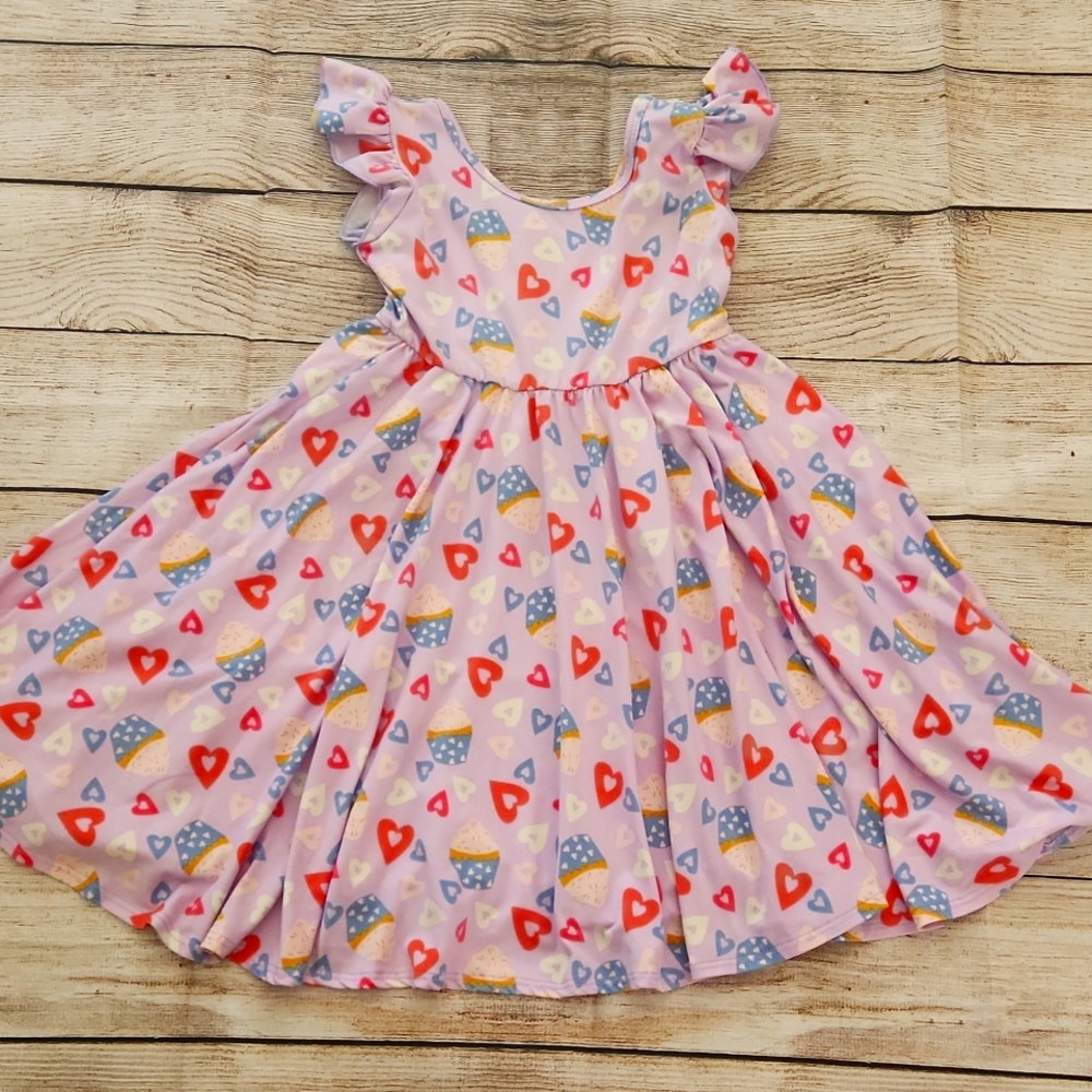 Dot Dot Smile 5/6 Lilac Cupcakes and Hearts Empire Dress